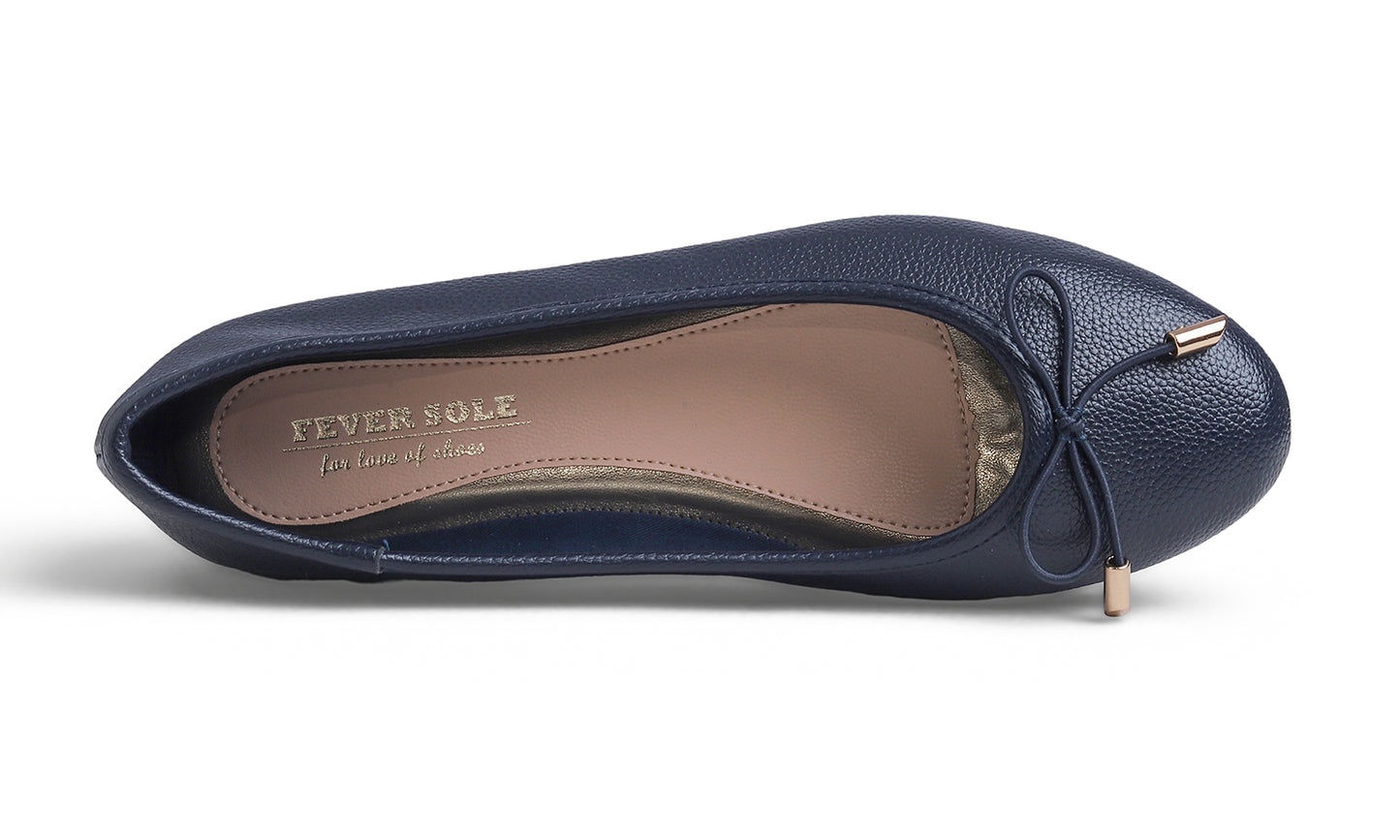 Feversole Women's Soft Cushion Comfort Round Toe Metal Trim Fashion Ballet Flats Walking Shoes Grain Vegan Leather