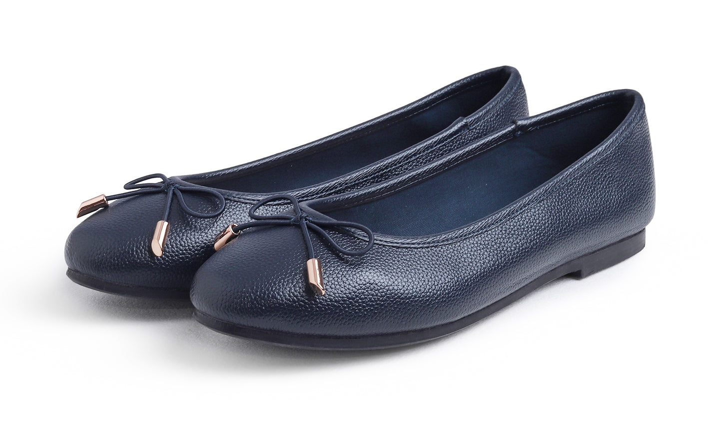 Feversole Women's Soft Cushion Comfort Round Toe Metal Trim Fashion Ballet Flats Walking Shoes Grain Vegan Leather