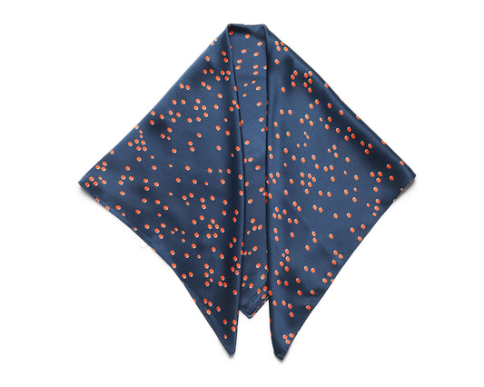 BREEZE NOUTHERLY 100% Mulberry Silk Square Scarf for Women, 26'' Versatile Hair Neck Bag Scarf Luxury Gift-Navy Orange Dot