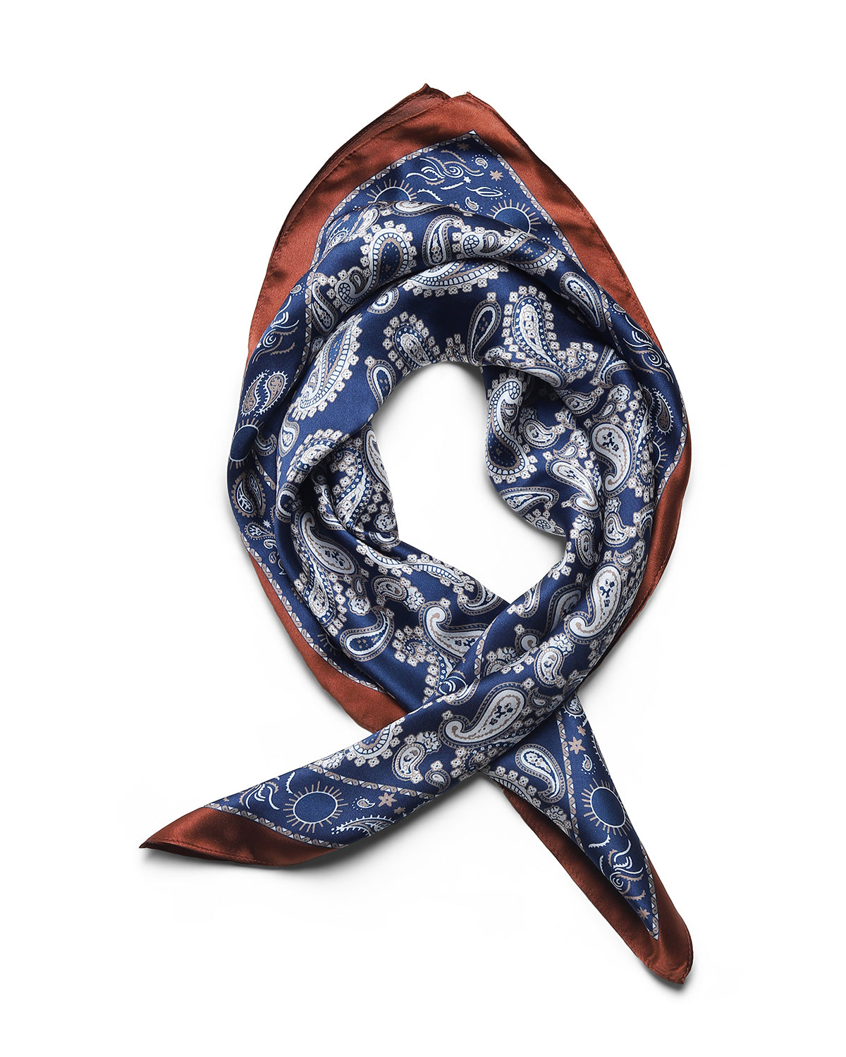 BREEZE NOUTHERLY 100% Mulberry Silk Square Scarf for Women, 26'' Versatile Hair Neck Bag Scarf Luxury Gift-Navy Paisley