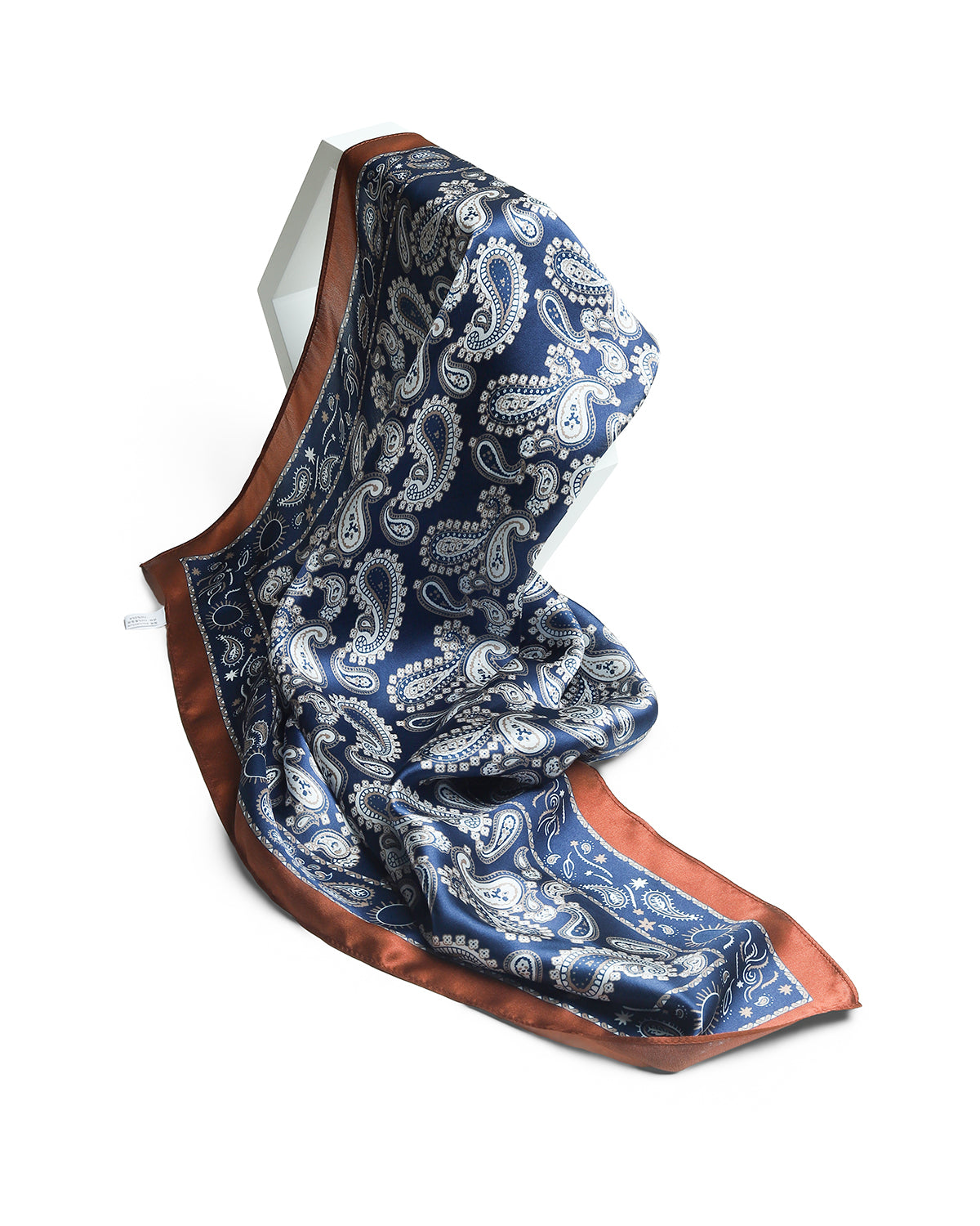 BREEZE NOUTHERLY 100% Mulberry Silk Square Scarf for Women, 26'' Versatile Hair Neck Bag Scarf Luxury Gift-Navy Paisley