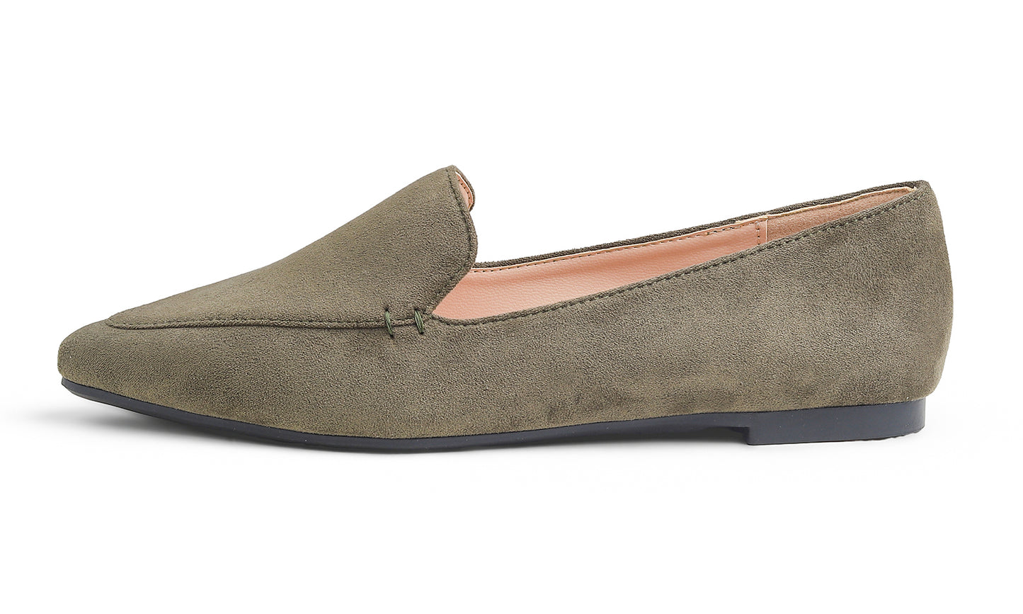 Feversole Women's Loafer Flat Pointed Fashion Slip On Comfort Driving Office Shoes Suede