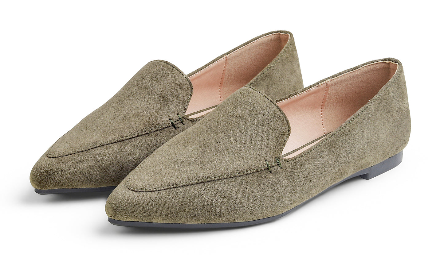 Feversole Women's Loafer Flat Pointed Fashion Slip On Comfort Driving Office Shoes Suede