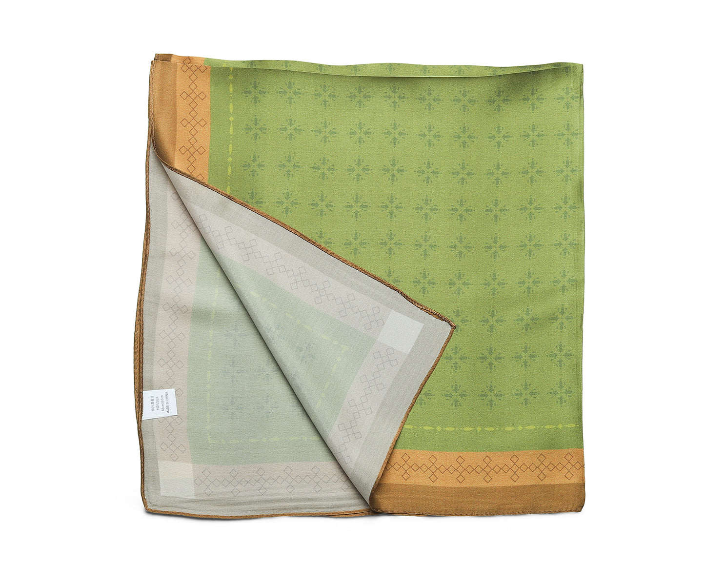 BREEZE NOUTHERLY 100% Mulberry Silk Square Scarf for Women, 26'' Versatile Hair Neck Bag Scarf Luxury Gift-Olive Geometric
