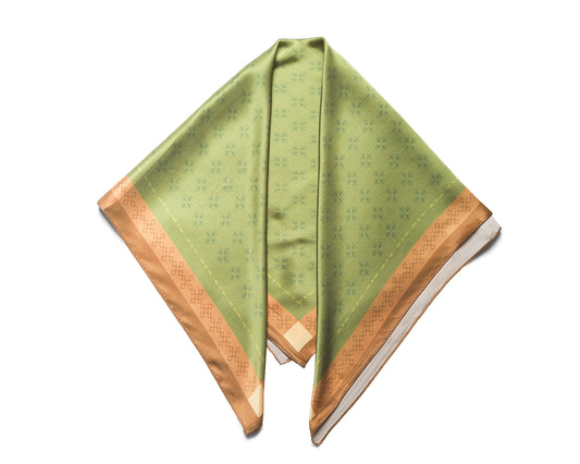 BREEZE NOUTHERLY 100% Mulberry Silk Square Scarf for Women, 26'' Versatile Hair Neck Bag Scarf Luxury Gift-Olive Geometric