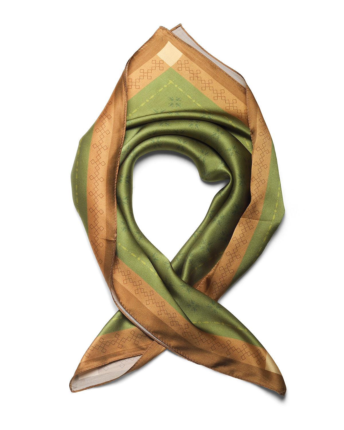 BREEZE NOUTHERLY 100% Mulberry Silk Square Scarf for Women, 26'' Versatile Hair Neck Bag Scarf Luxury Gift-Olive Geometric