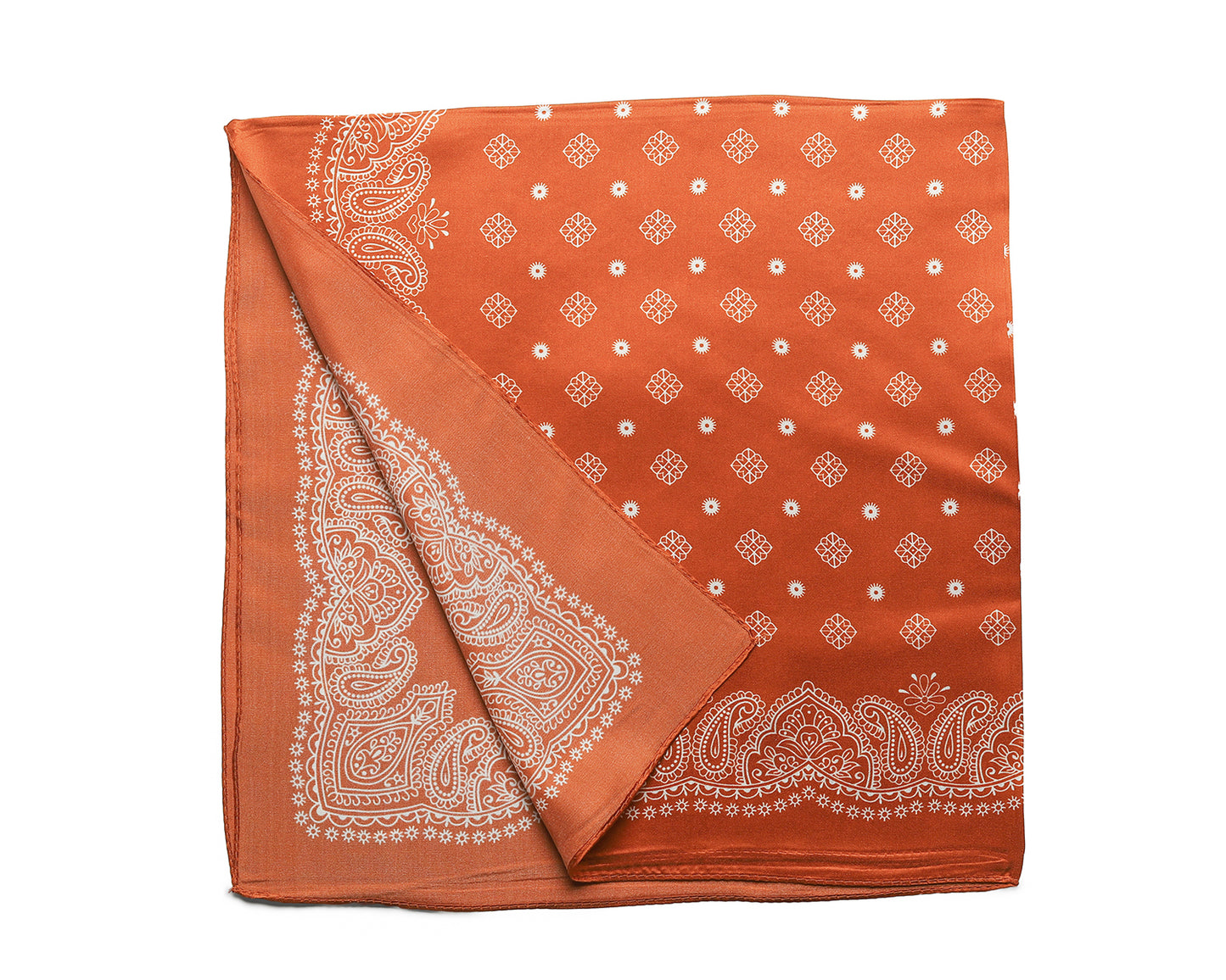 BREEZE NOUTHERLY 100% Mulberry Silk Square Scarf for Women, 26'' Versatile Hair Neck Bag Scarf Luxury Gift-Orange Paisley
