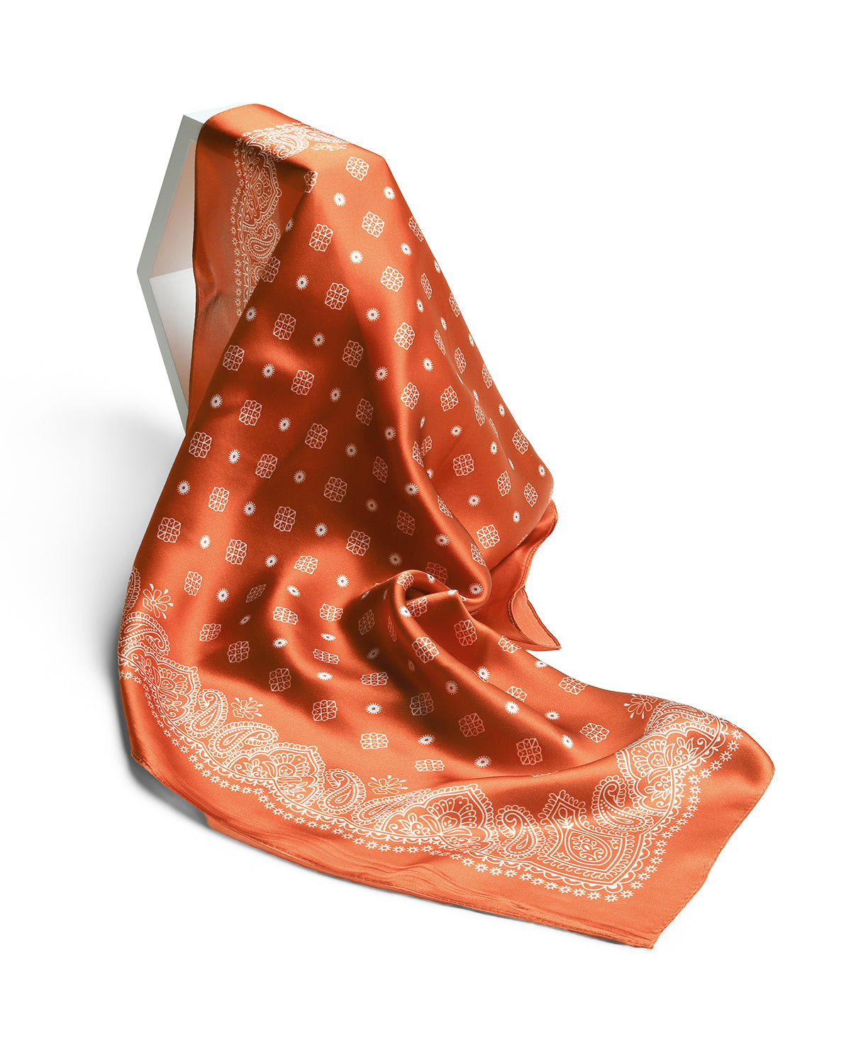BREEZE NOUTHERLY 100% Mulberry Silk Square Scarf for Women, 26'' Versatile Hair Neck Bag Scarf Luxury Gift-Orange Paisley