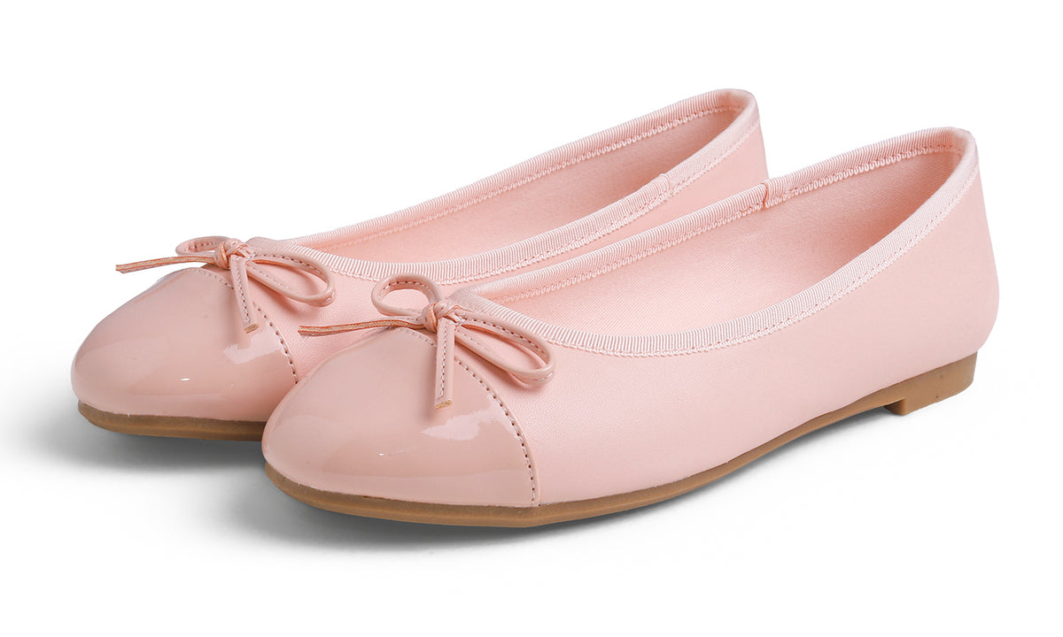 Feversole Women's Bow Tie Fashion Dress Slip On Shoes Round Toe Ballet Flat Patent Toe Cap