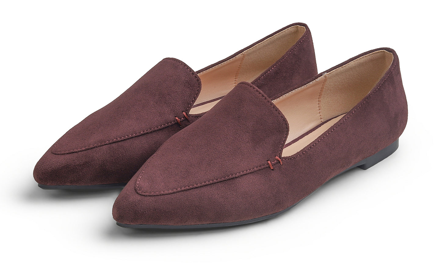 Feversole Women's Loafer Flat Pointed Fashion Slip On Comfort Driving Office Shoes Suede