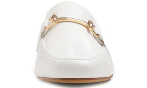 Feversole Women's Fashion Trim Deco Loafer Flats White Plain Vegan Leather