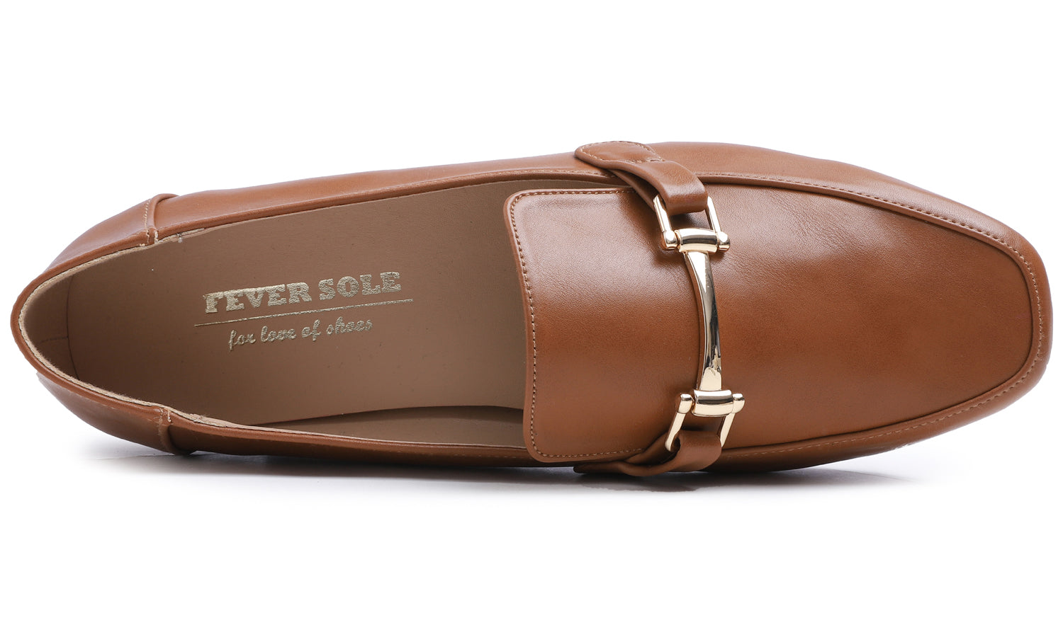 Feversole Women's Fashion Trim Deco Loafer Flats Camel Plain Vegan Leather