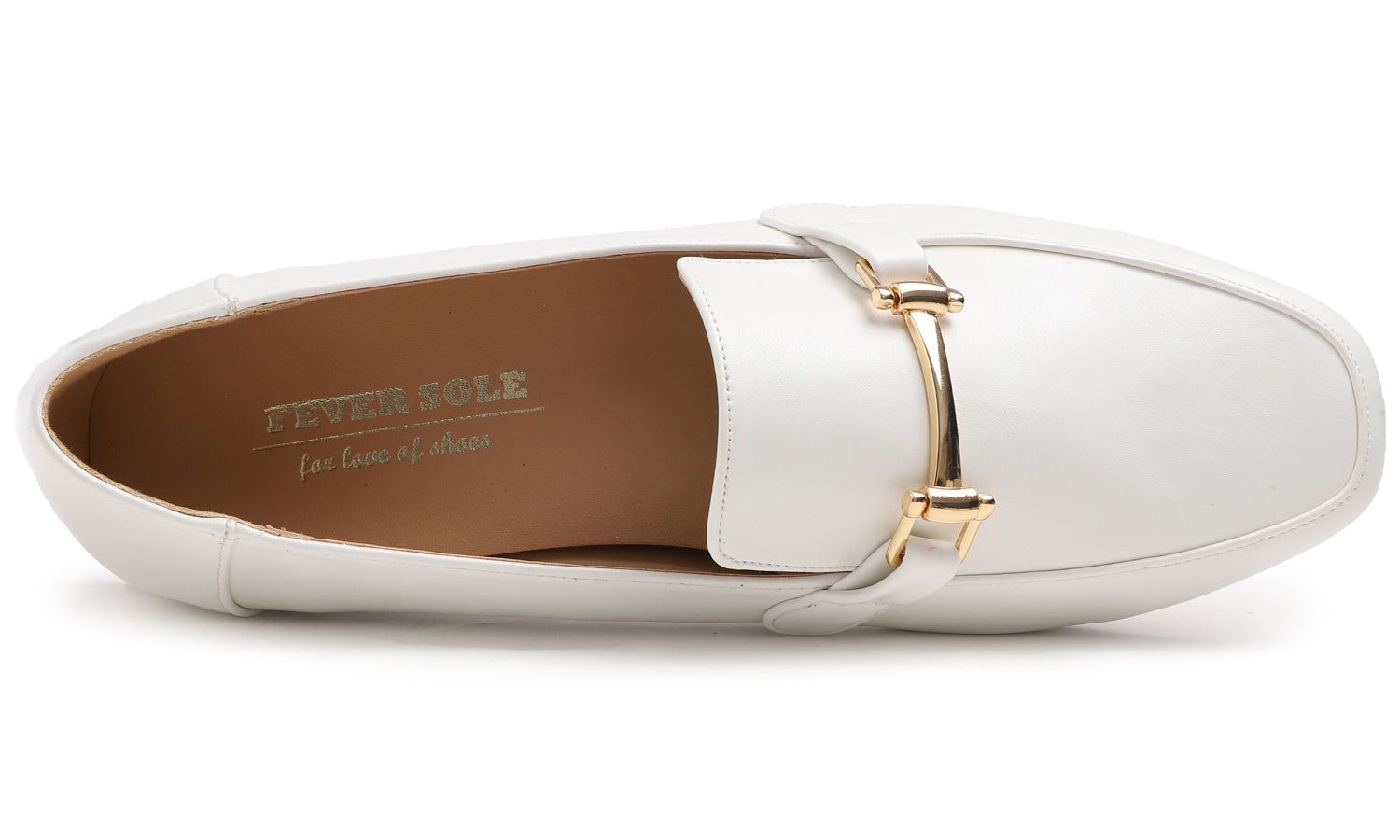 Feversole Women's Fashion Trim Deco Loafer Flats White Plain Vegan Leather