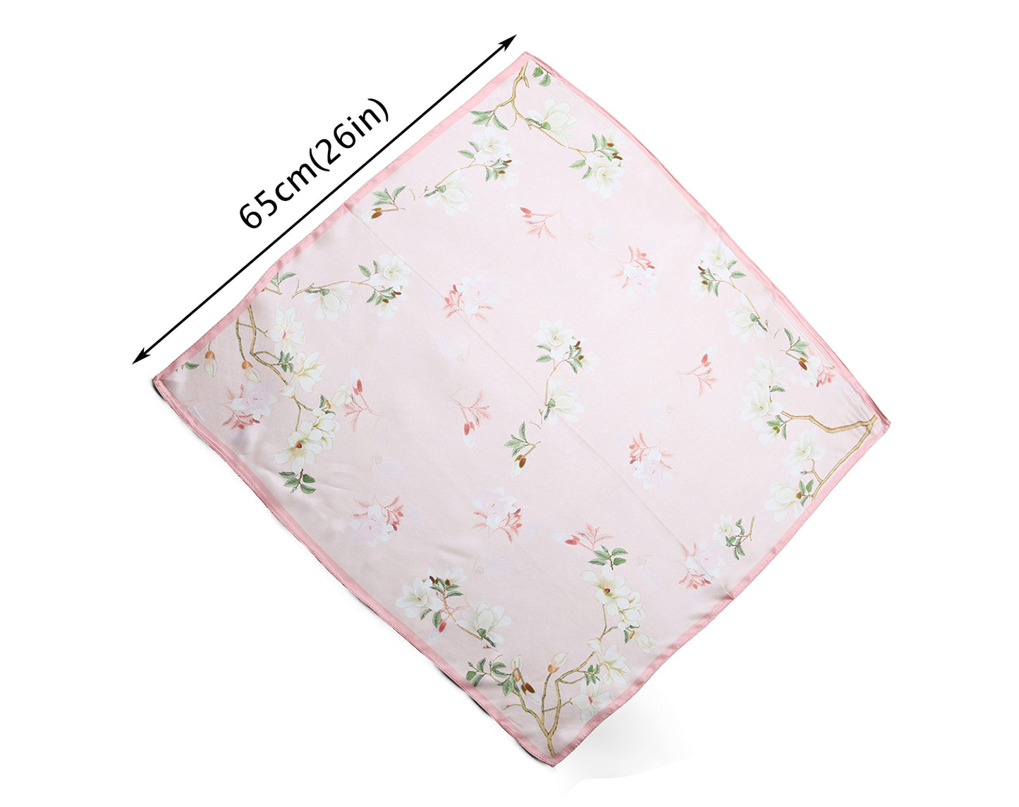 BREEZE NOUTHERLY 100% Mulberry Silk Square Scarf for Women, 26'' Versatile Hair Neck Bag Scarf Luxury Gift-Pink Magnolia