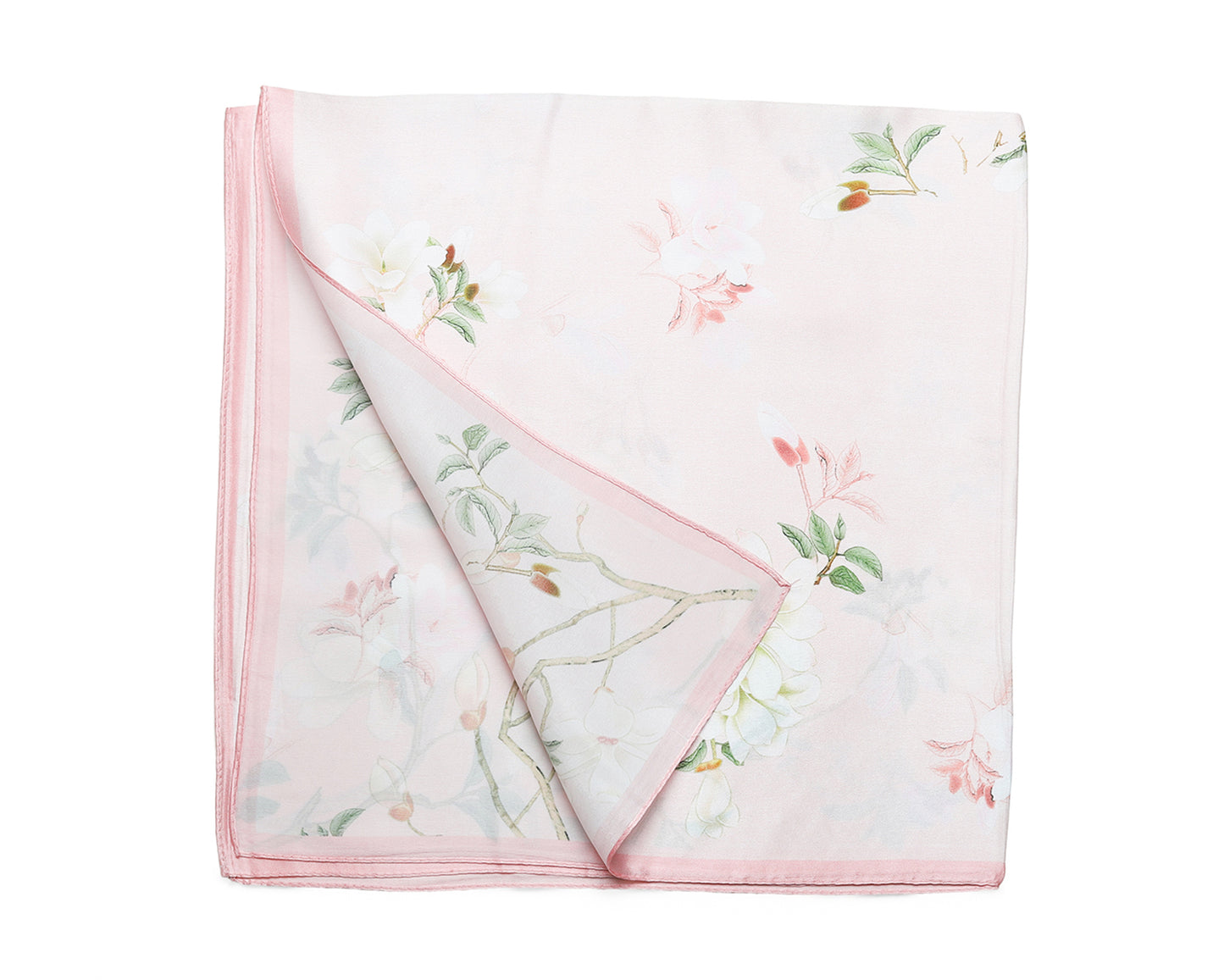 BREEZE NOUTHERLY 100% Mulberry Silk Square Scarf for Women, 26'' Versatile Hair Neck Bag Scarf Luxury Gift-Pink Magnolia