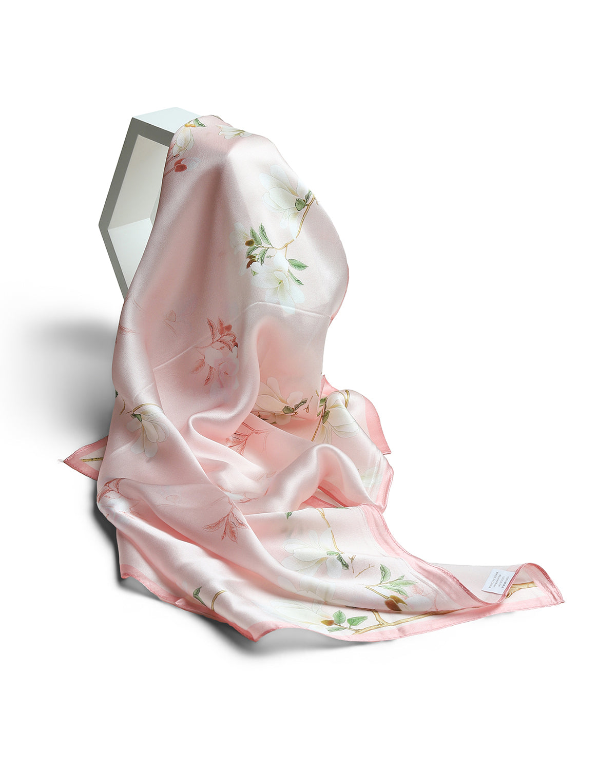 BREEZE NOUTHERLY 100% Mulberry Silk Square Scarf for Women, 26'' Versatile Hair Neck Bag Scarf Luxury Gift-Pink Magnolia