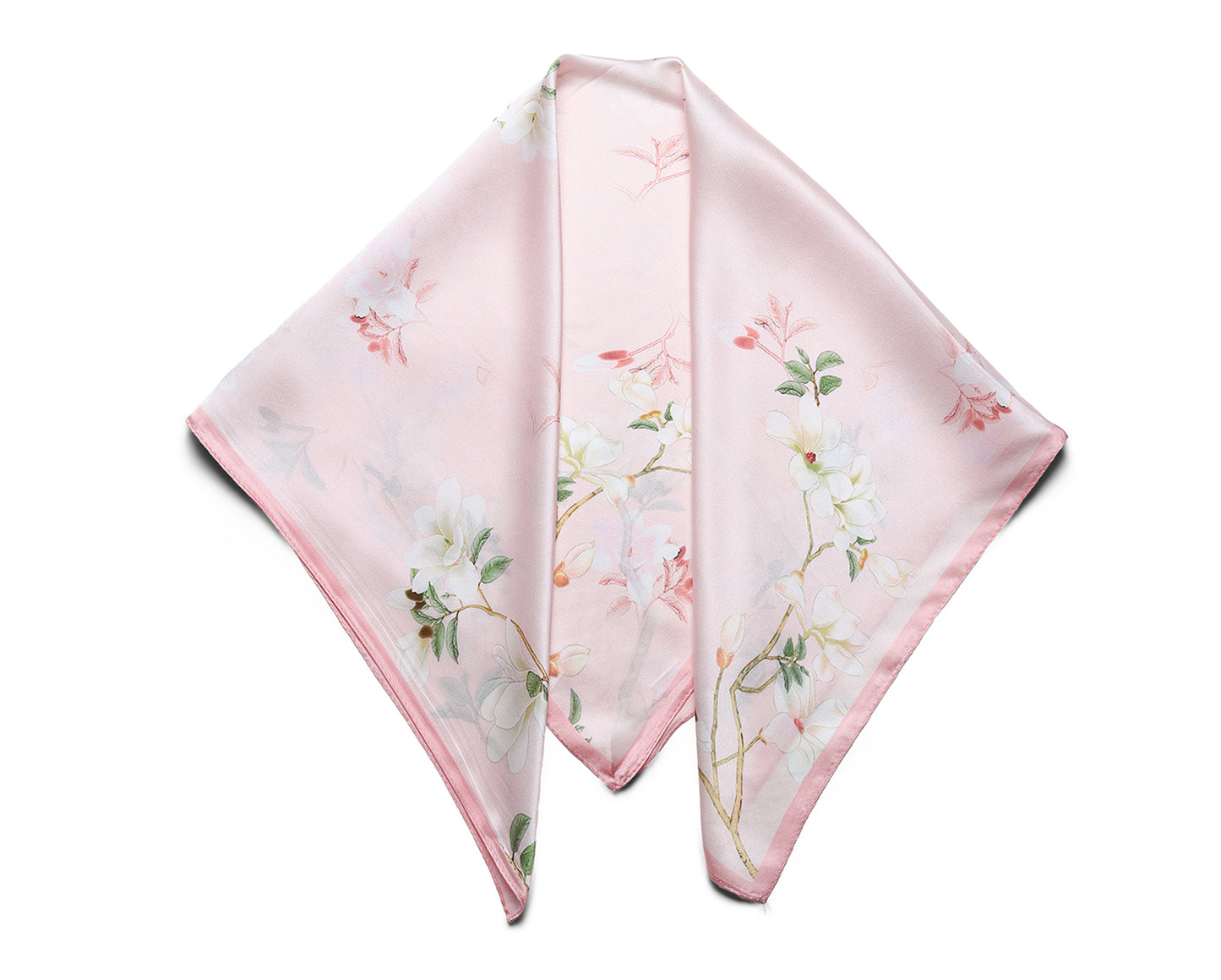 BREEZE NOUTHERLY 100% Mulberry Silk Square Scarf for Women, 26'' Versatile Hair Neck Bag Scarf Luxury Gift-Pink Magnolia