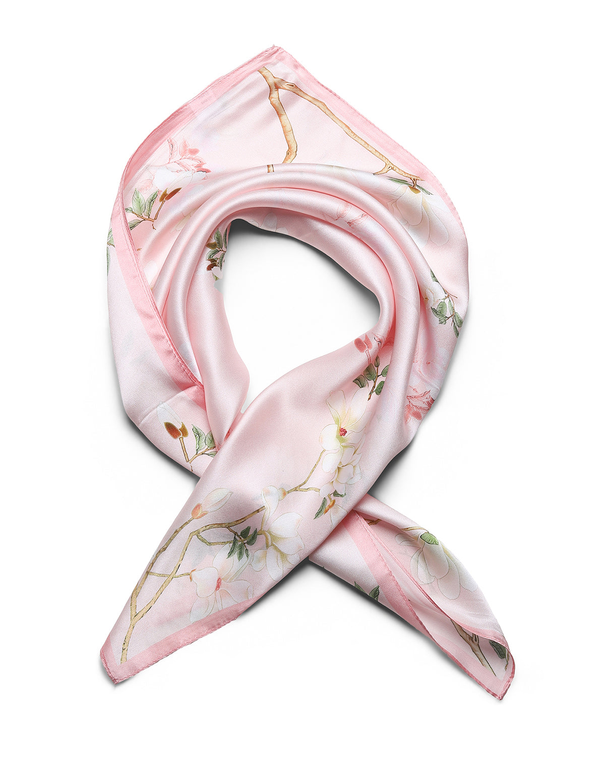 BREEZE NOUTHERLY 100% Mulberry Silk Square Scarf for Women, 26'' Versatile Hair Neck Bag Scarf Luxury Gift-Pink Magnolia
