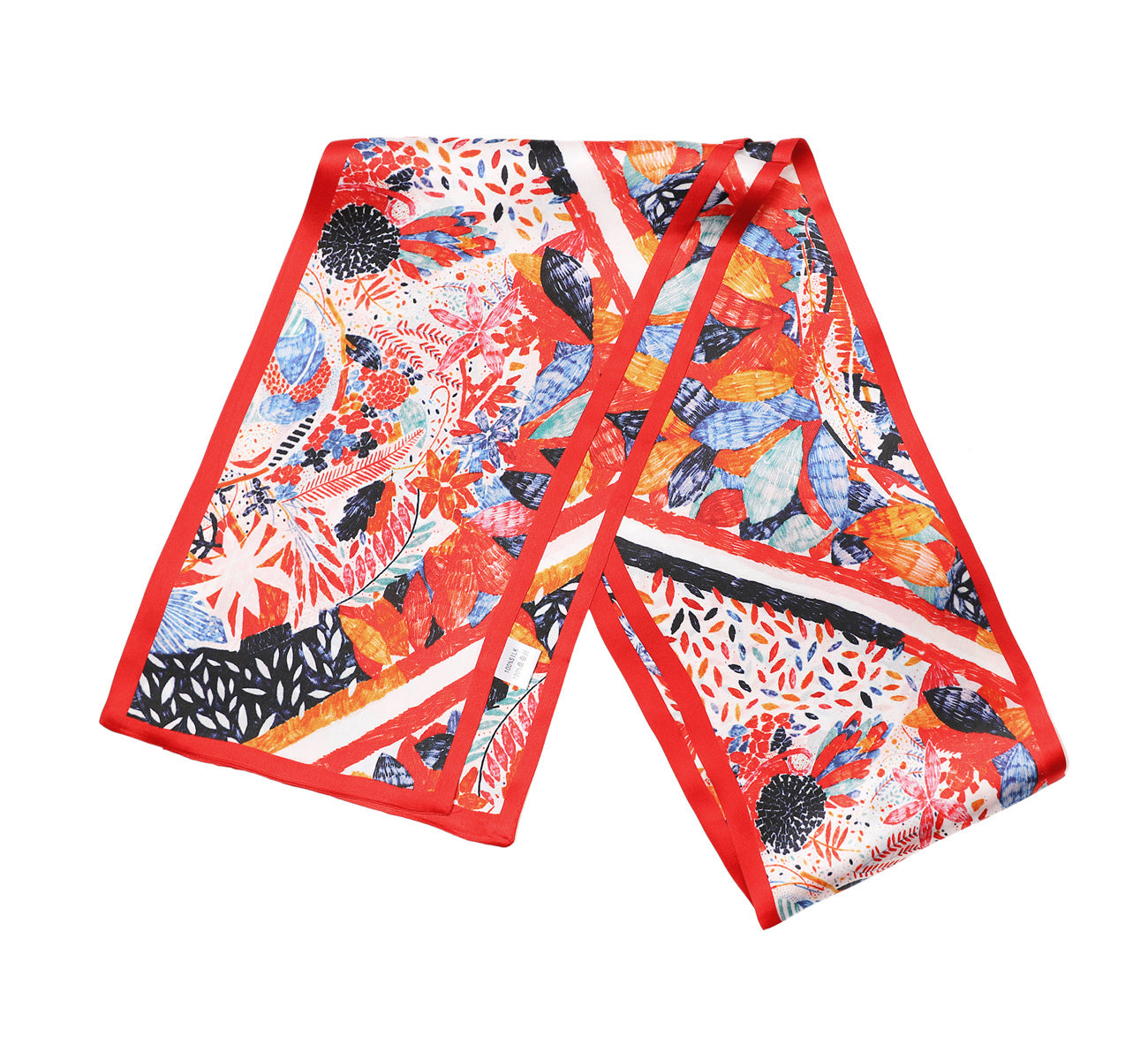 BREEZE NOUTHERLY Women's 100% Pure Mulberry Silk Scarf Double Sided Rectangle Tie Head Neck Waist Strip-17X150 Red Flower Bush