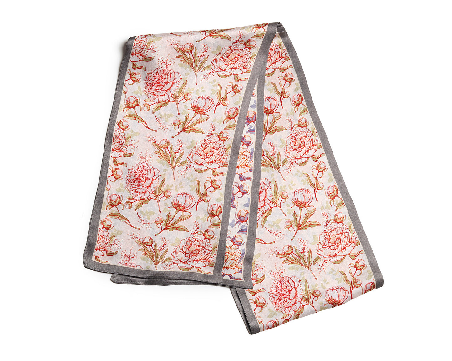 BREEZE NOUTHERLY Women's 100% Pure Mulberry Silk Scarf Double Sided Rectangle Tie Head Neck Waist Strip -17X150 Red Peony