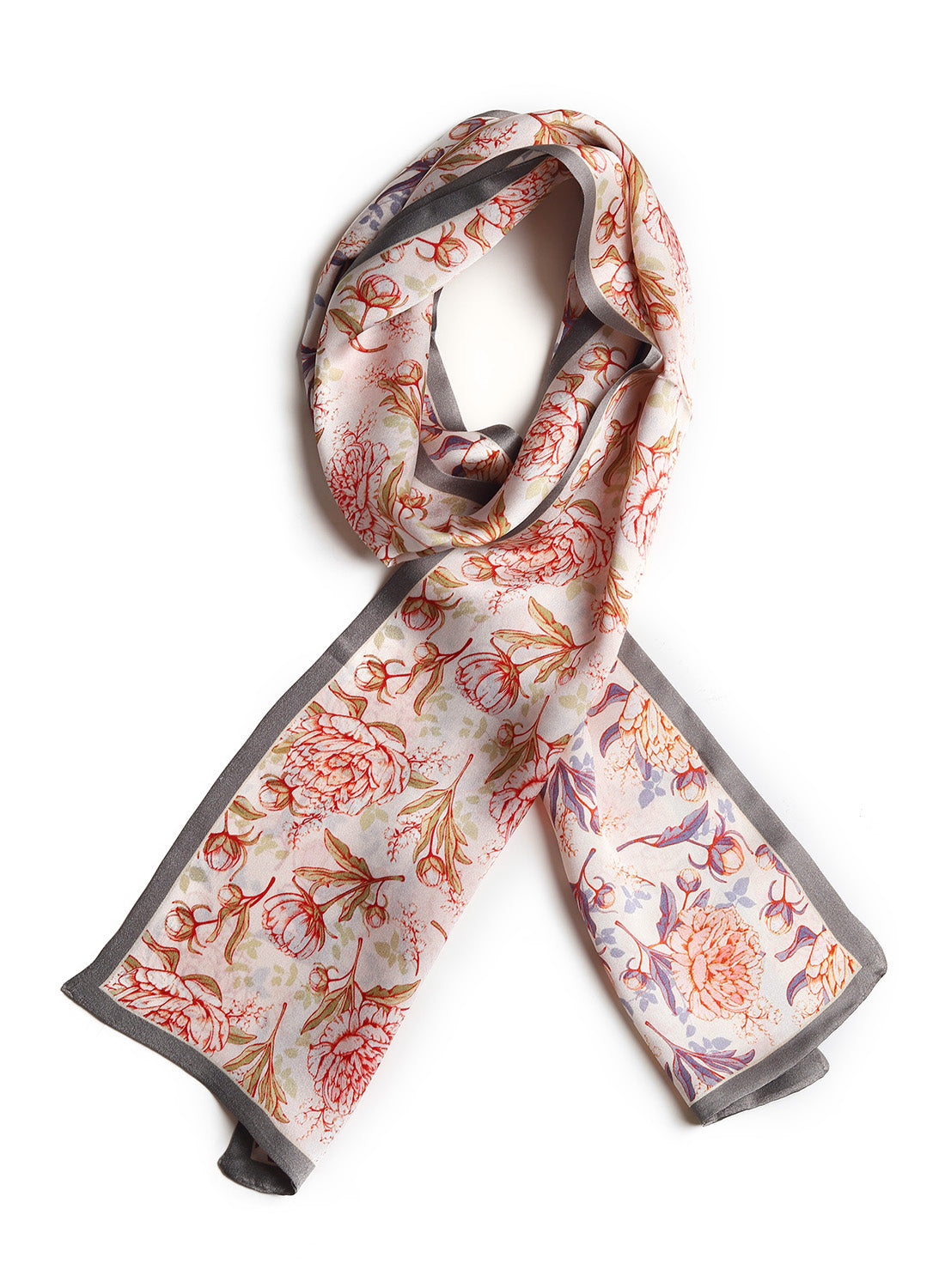BREEZE NOUTHERLY Women's 100% Pure Mulberry Silk Scarf Double Sided Rectangle Tie Head Neck Waist Strip -17X150 Red Peony