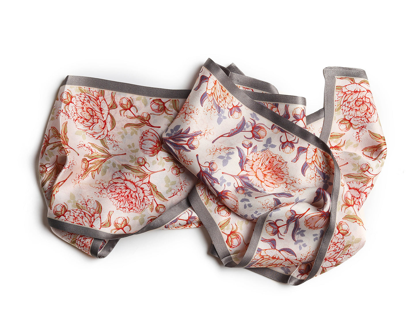 BREEZE NOUTHERLY Women's 100% Pure Mulberry Silk Scarf Double Sided Rectangle Tie Head Neck Waist Strip -17X150 Red Peony