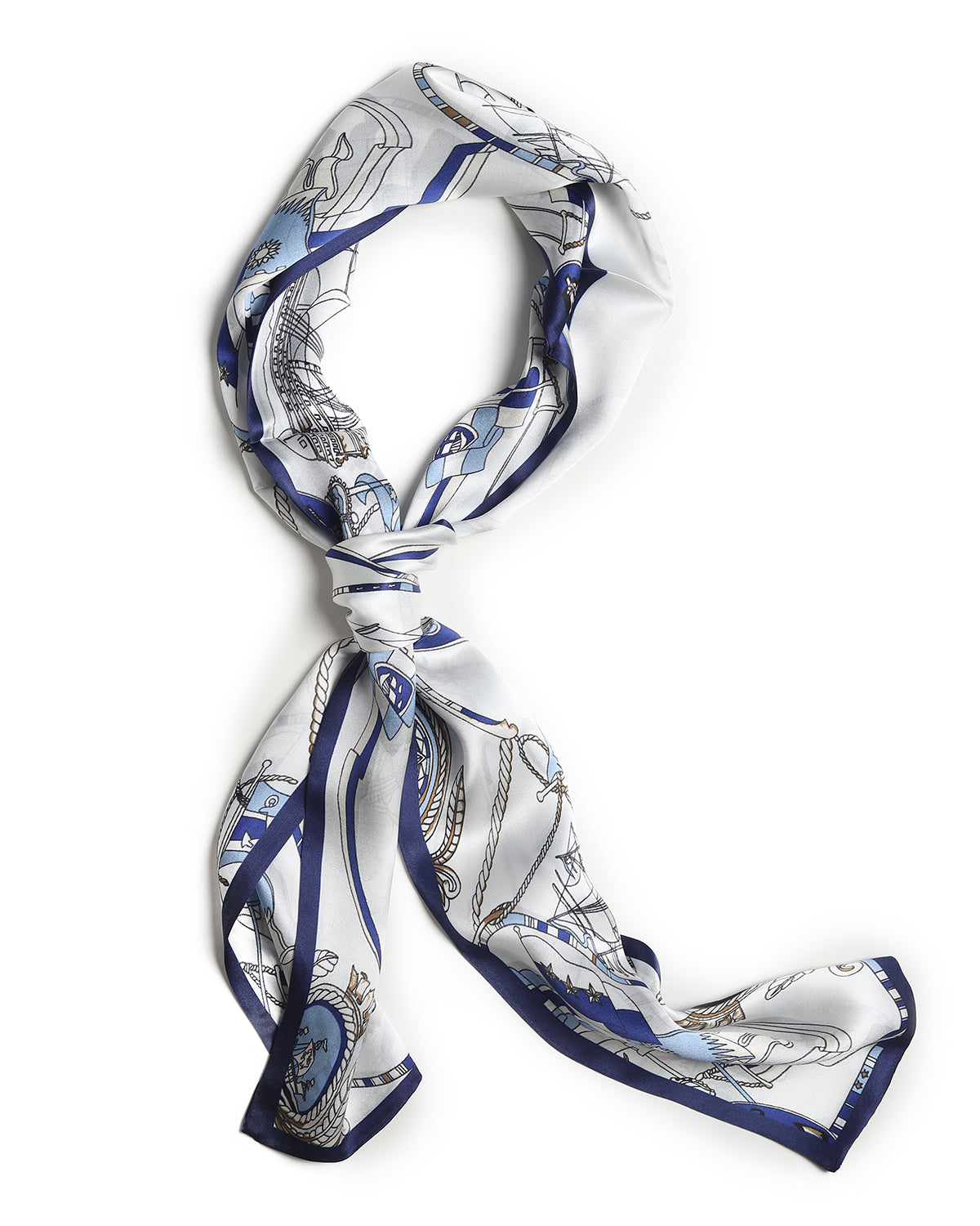 BREEZE NOUTHERLY Women's 100% Pure Mulberry Silk Scarf Double Sided Rectangle Tie Head Neck Waist Strip-17X150 Royal Blue White Sailboat
