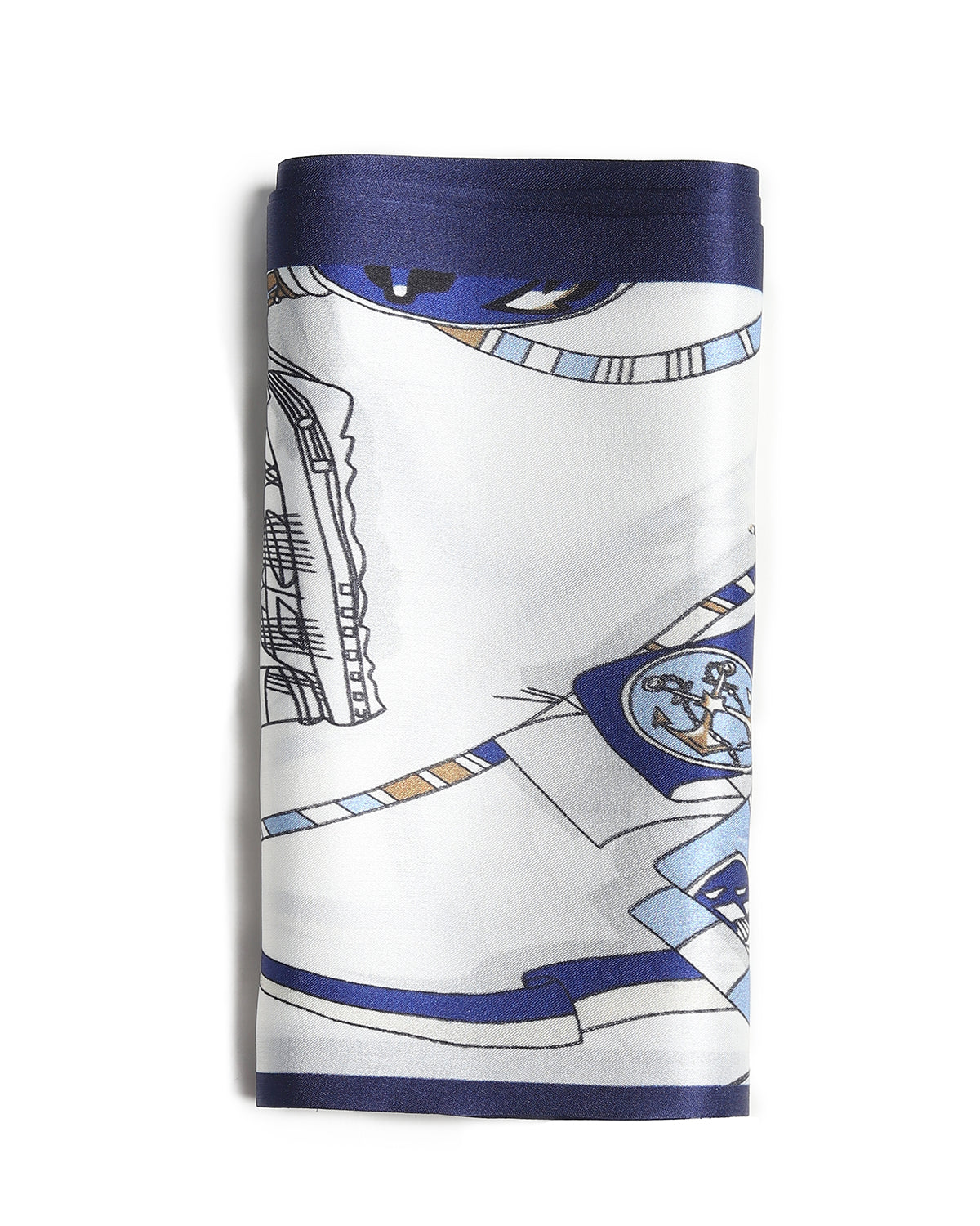 BREEZE NOUTHERLY Women's 100% Pure Mulberry Silk Scarf Double Sided Rectangle Tie Head Neck Waist Strip-17X150 Royal Blue White Sailboat
