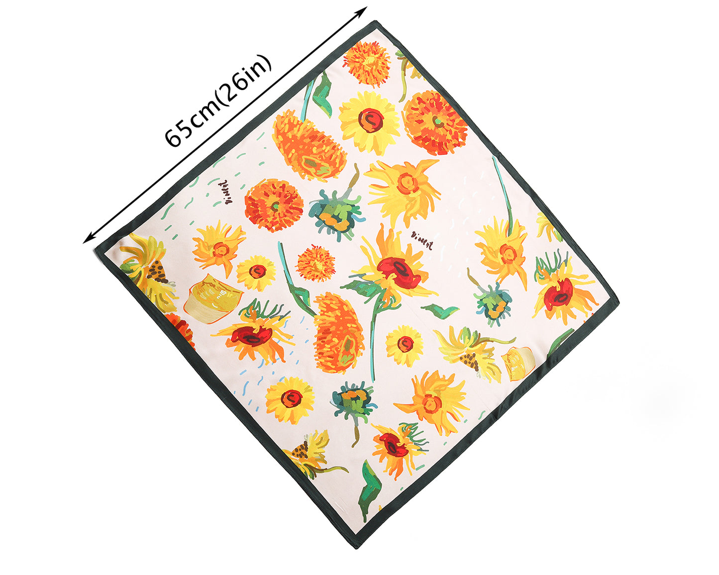BREEZE NOUTHERLY 100% Mulberry Silk Square Scarf for Women, 26'' Versatile Hair Neck Bag Scarf Luxury Gift-Sunflowers