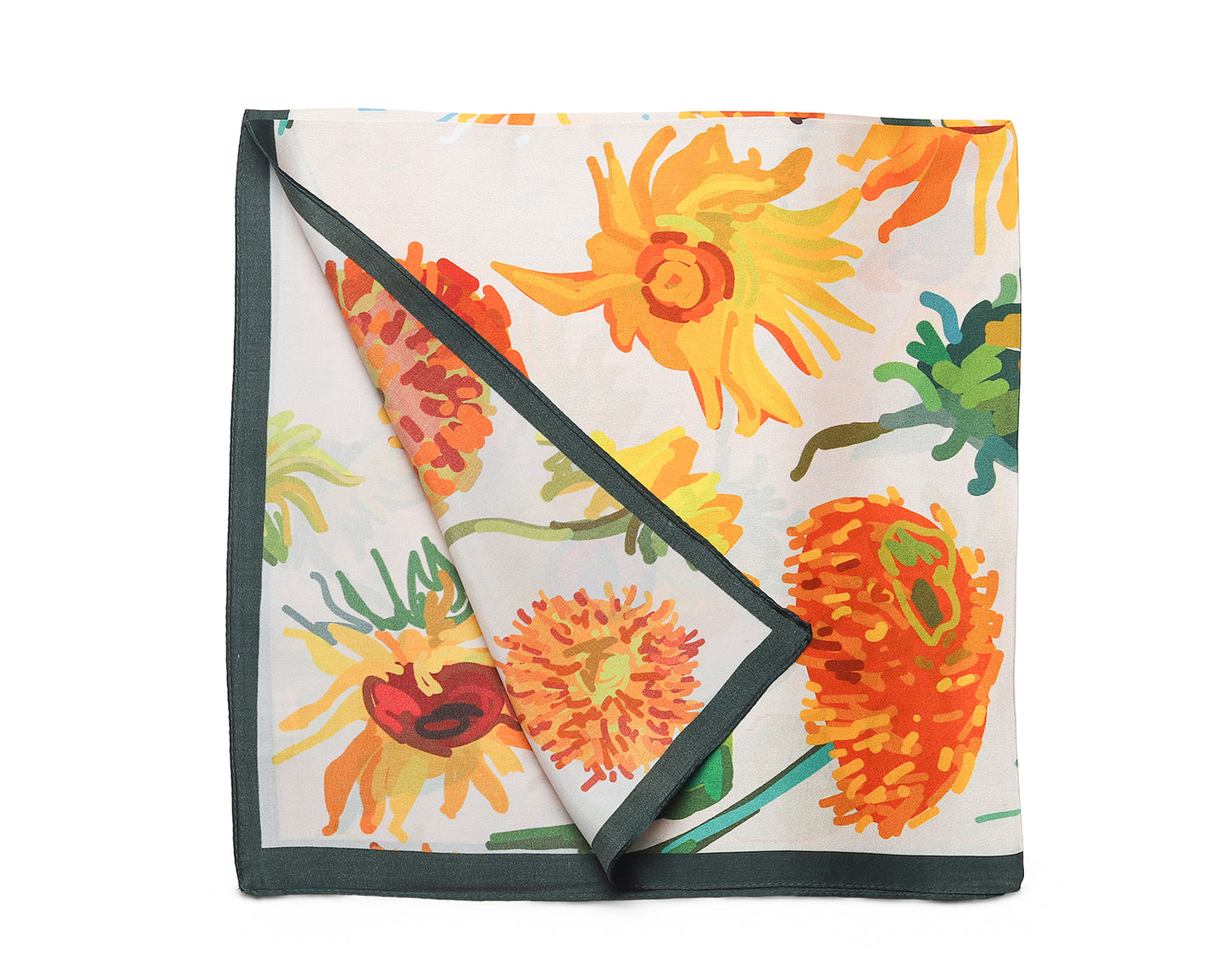 BREEZE NOUTHERLY 100% Mulberry Silk Square Scarf for Women, 26'' Versatile Hair Neck Bag Scarf Luxury Gift-Sunflowers
