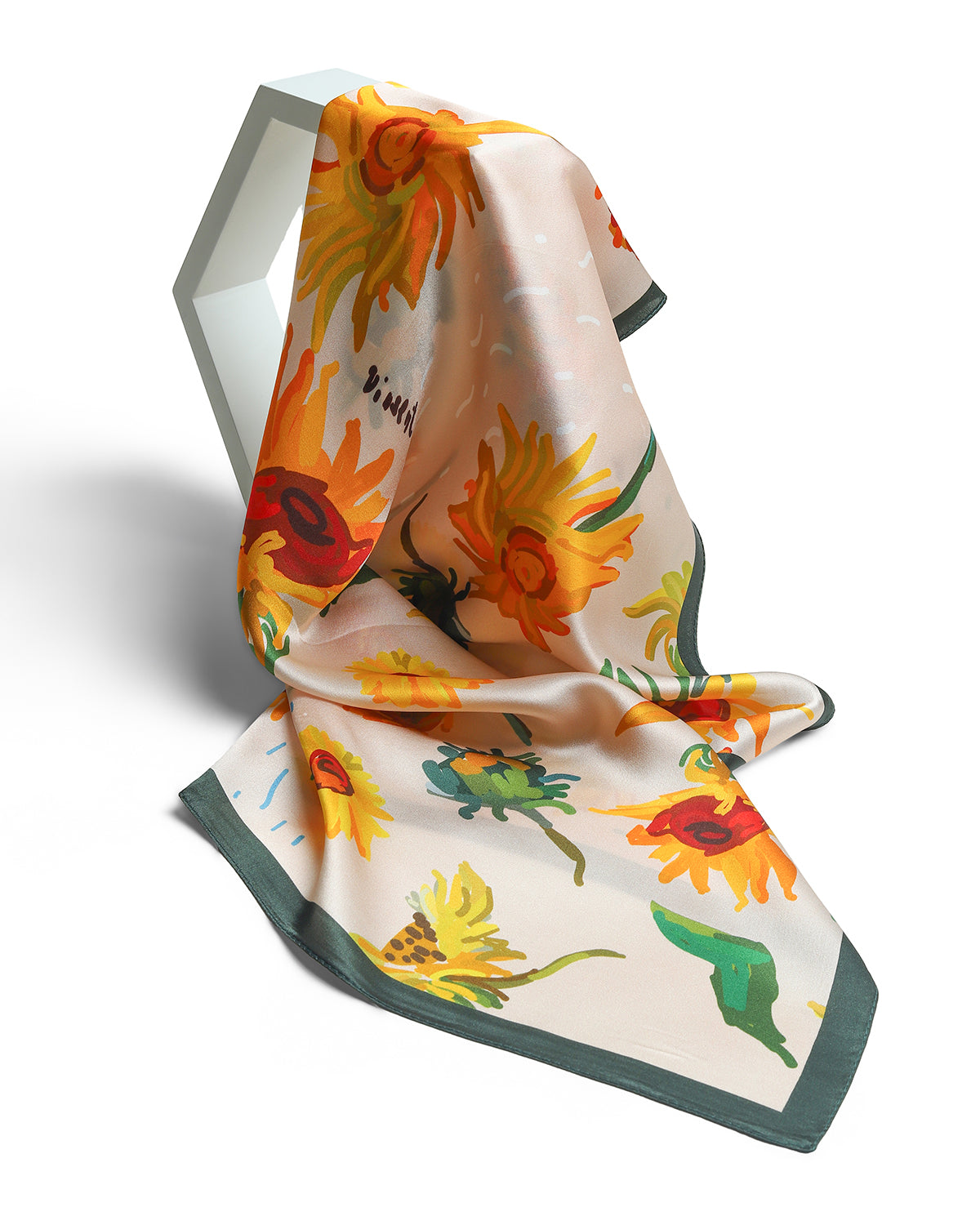 BREEZE NOUTHERLY 100% Mulberry Silk Square Scarf for Women, 26'' Versatile Hair Neck Bag Scarf Luxury Gift-Sunflowers