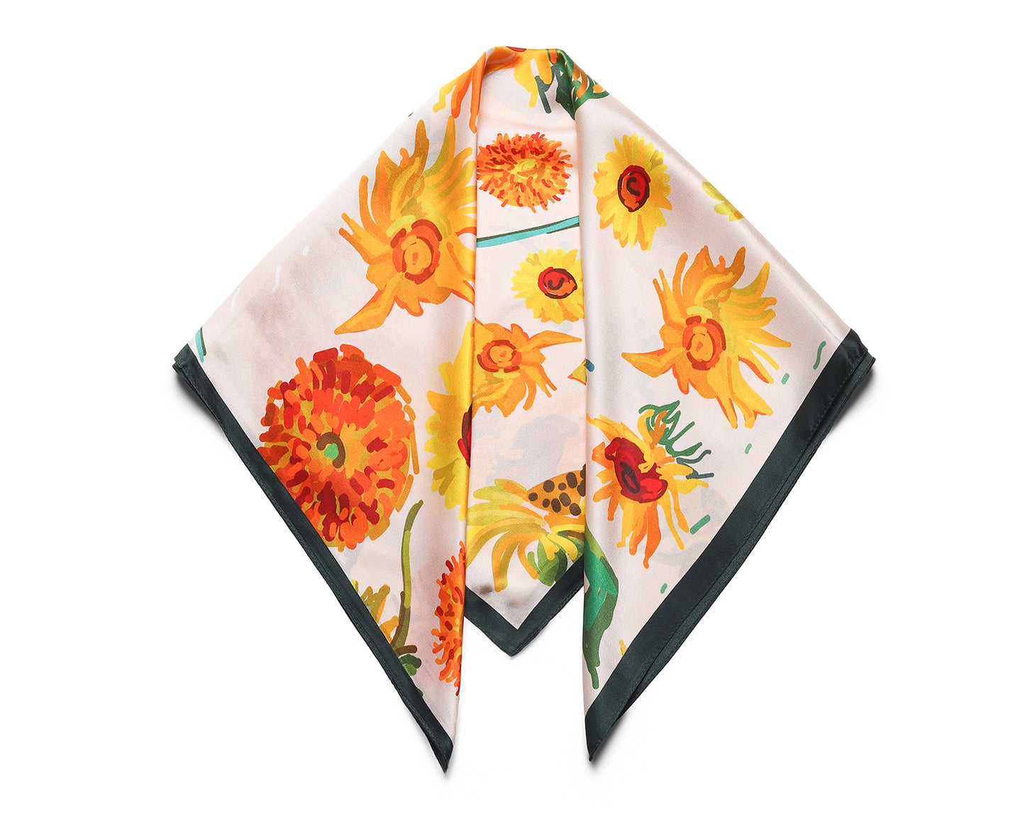 BREEZE NOUTHERLY 100% Mulberry Silk Square Scarf for Women, 26'' Versatile Hair Neck Bag Scarf Luxury Gift-Sunflowers