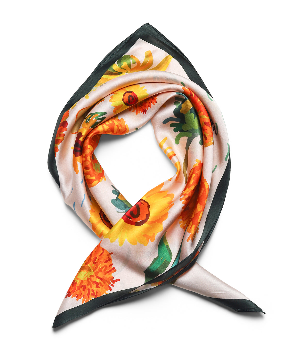 BREEZE NOUTHERLY 100% Mulberry Silk Square Scarf for Women, 26'' Versatile Hair Neck Bag Scarf Luxury Gift-Sunflowers