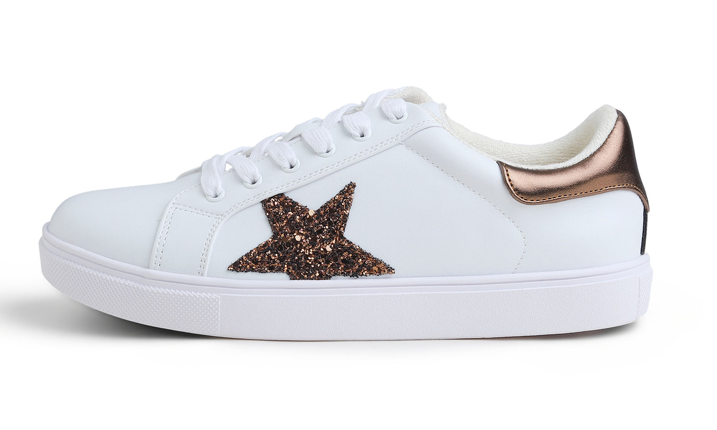 Feversole Women's Colorful Star Lace Up Sneaker By Warm Lined Vegan Leather for Winter Party Holiday Glitter Star