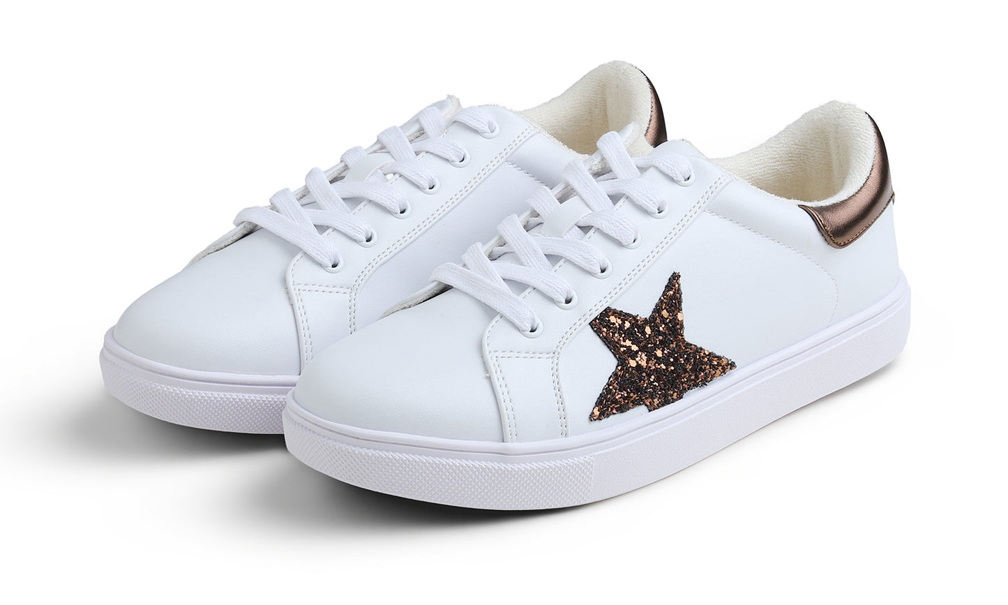 Feversole Women's Colorful Star Lace Up Sneaker By Warm Lined Vegan Leather for Winter Party Holiday Glitter Star