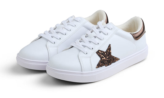 Feversole Women's Colorful Star Lace Up Sneaker By Warm Lined Vegan Leather for Winter Party Holiday Glitter Star