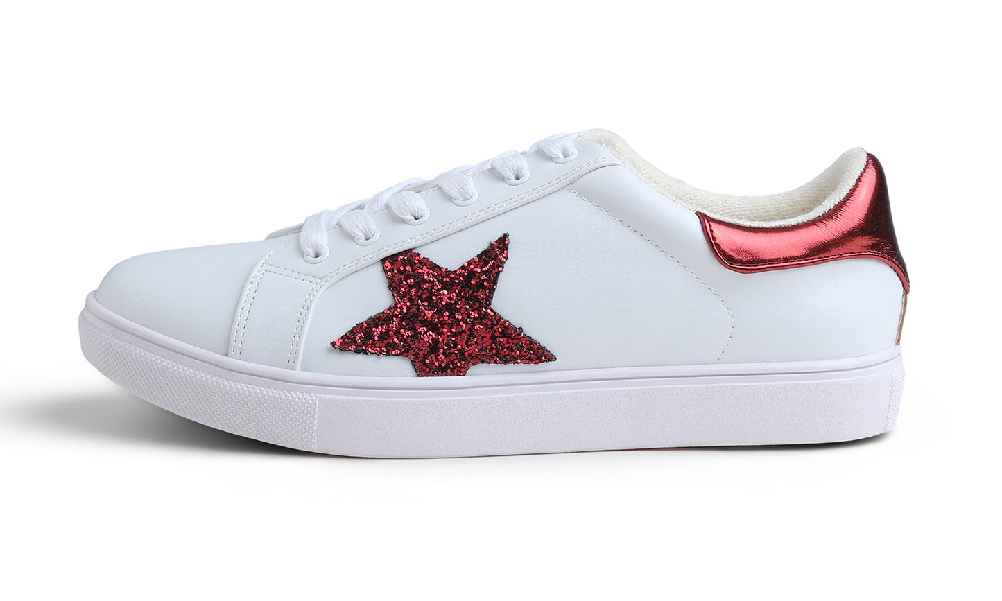 Feversole Women's Colorful Star Lace Up Sneaker By Warm Lined Vegan Leather for Winter Party Holiday Glitter Star
