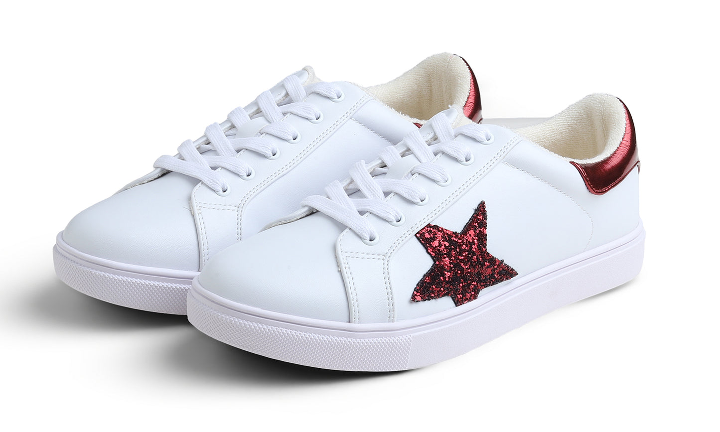 Feversole Women's Colorful Star Lace Up Sneaker By Warm Lined Vegan Leather for Winter Party Holiday Glitter Star