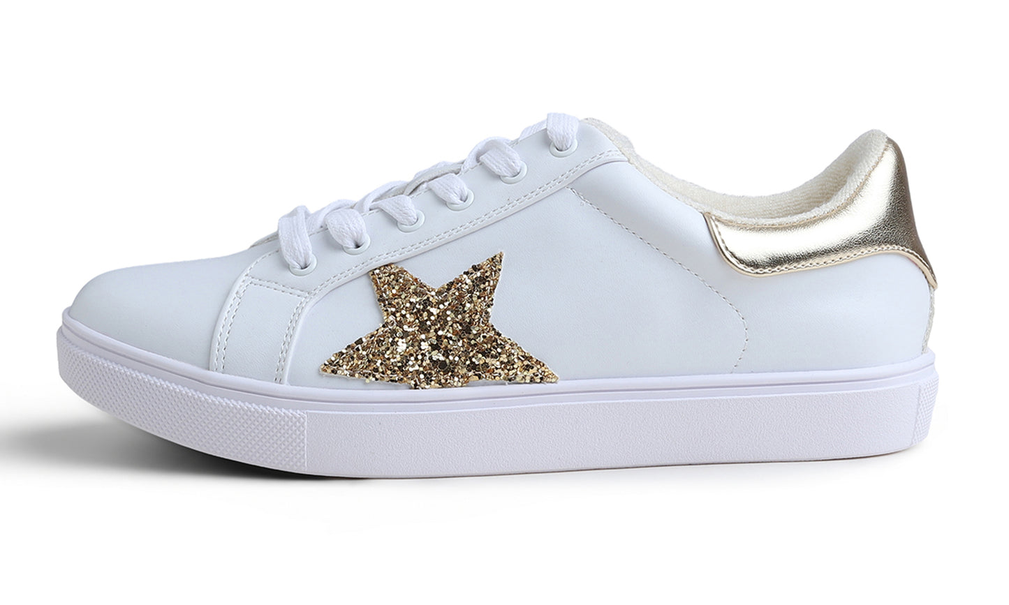 Feversole Women's Colorful Star Lace Up Sneaker By Warm Lined Vegan Leather for Winter Party Holiday Glitter Star