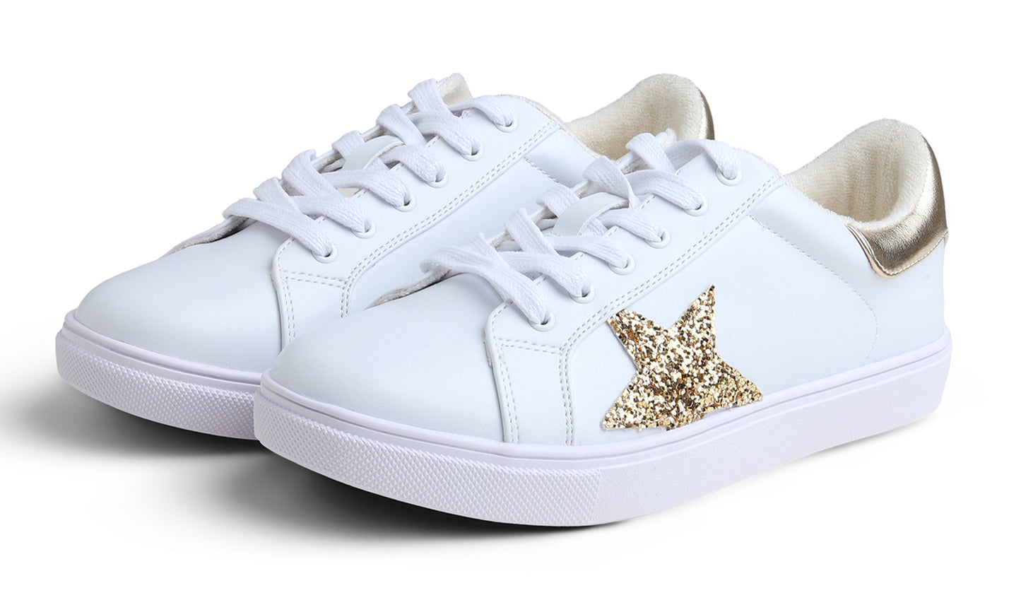 Feversole Women's Colorful Star Lace Up Sneaker By Warm Lined Vegan Leather for Winter Party Holiday Glitter Star
