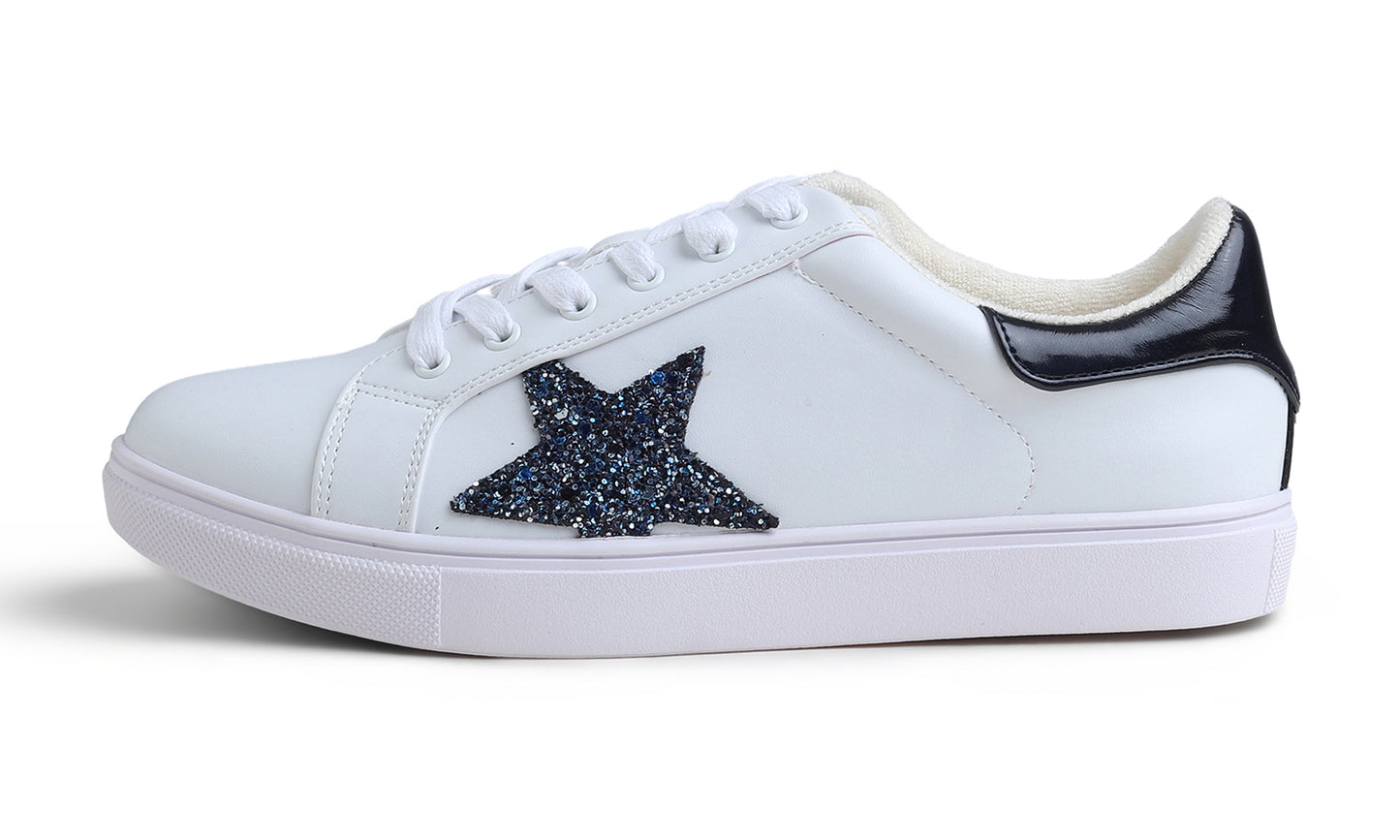 Feversole Women's Colorful Star Lace Up Sneaker By Warm Lined Vegan Leather for Winter Party Holiday Glitter Star