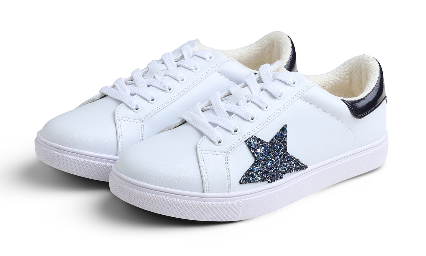 Feversole Women's Colorful Star Lace Up Sneaker By Warm Lined Vegan Leather for Winter Party Holiday Glitter Star