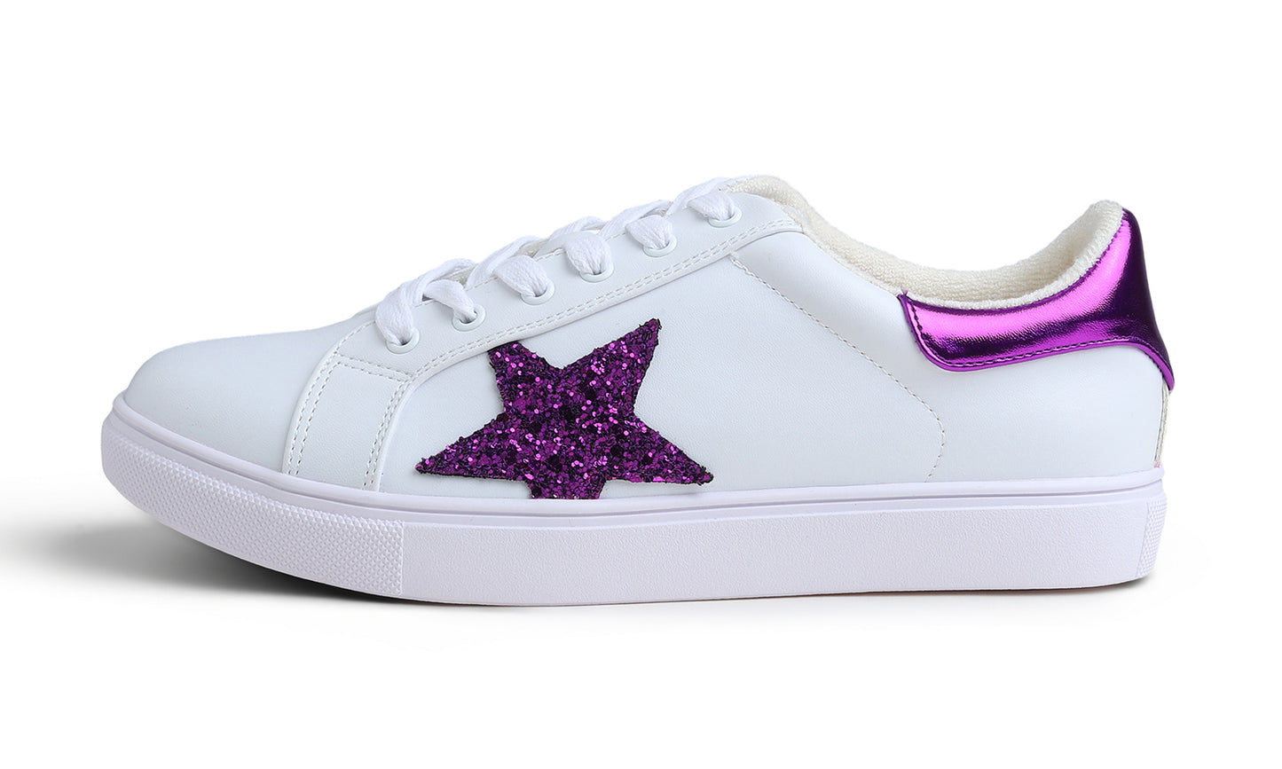 Feversole Women's Colorful Star Lace Up Sneaker By Warm Lined Vegan Leather for Winter Party Holiday Glitter Star