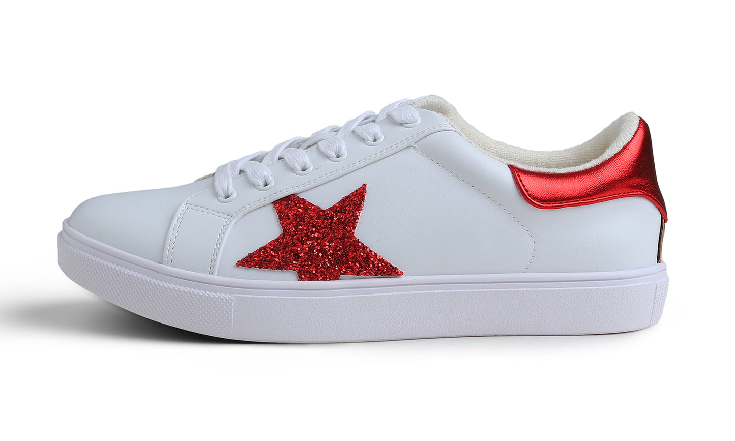Feversole Women's Colorful Star Lace Up Sneaker By Warm Lined Vegan Leather for Winter Party Holiday Glitter Star