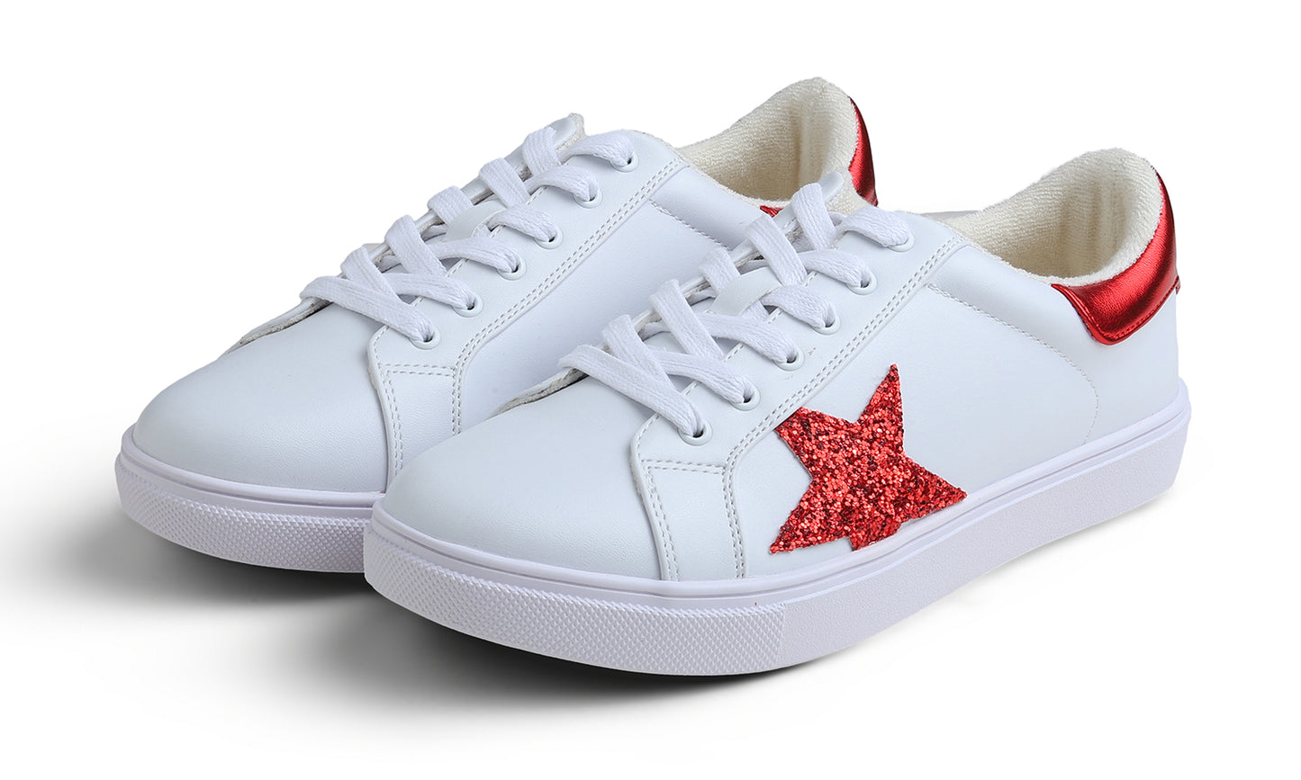 Feversole Women's Colorful Star Lace Up Sneaker By Warm Lined Vegan Leather for Winter Party Holiday Glitter Star
