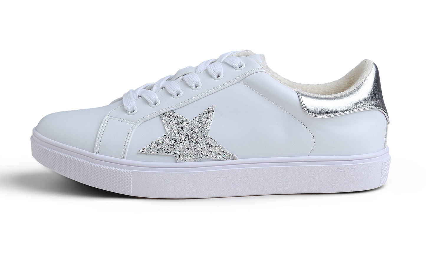 Feversole Women's Colorful Star Lace Up Sneaker By Warm Lined Vegan Leather for Winter Party Holiday Glitter Star