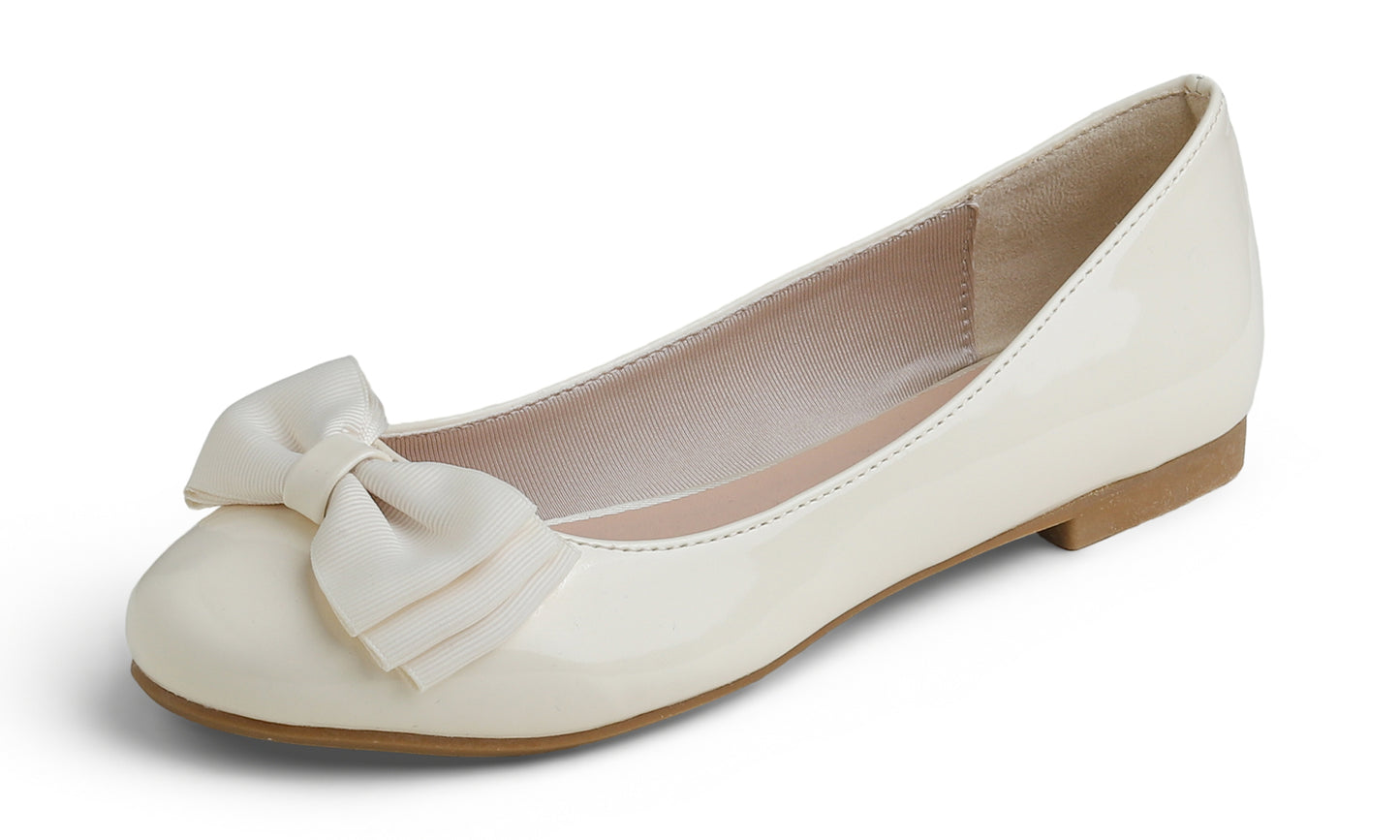 Feversole Women's Round Toe Cute Bow Trim Ballet Flats