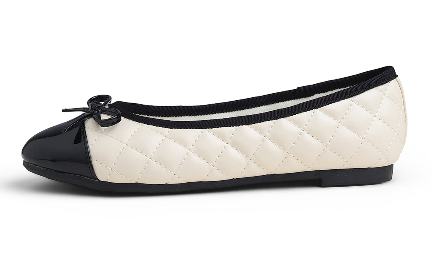 Feversole Women's Bow Tie Fashion Dress Slip On Shoes Round Toe Ballet Flat Quilted Toe Cap