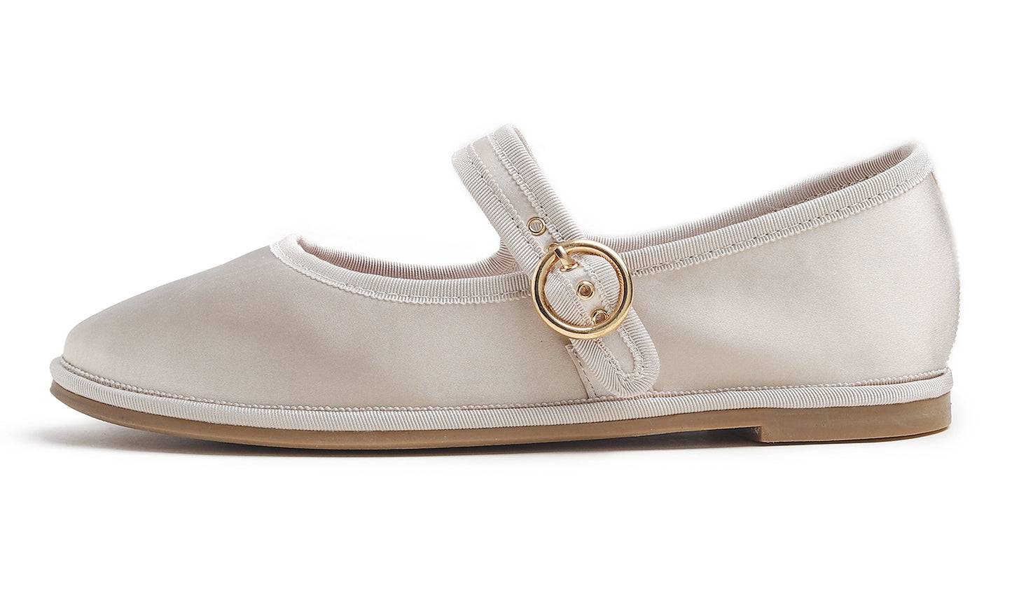 Feversole Women's Soft Classic Mary Jane Memory Foam Cushioned Comfort Round Toe Metal Buckle Flats Walking Shoes Satin Silky