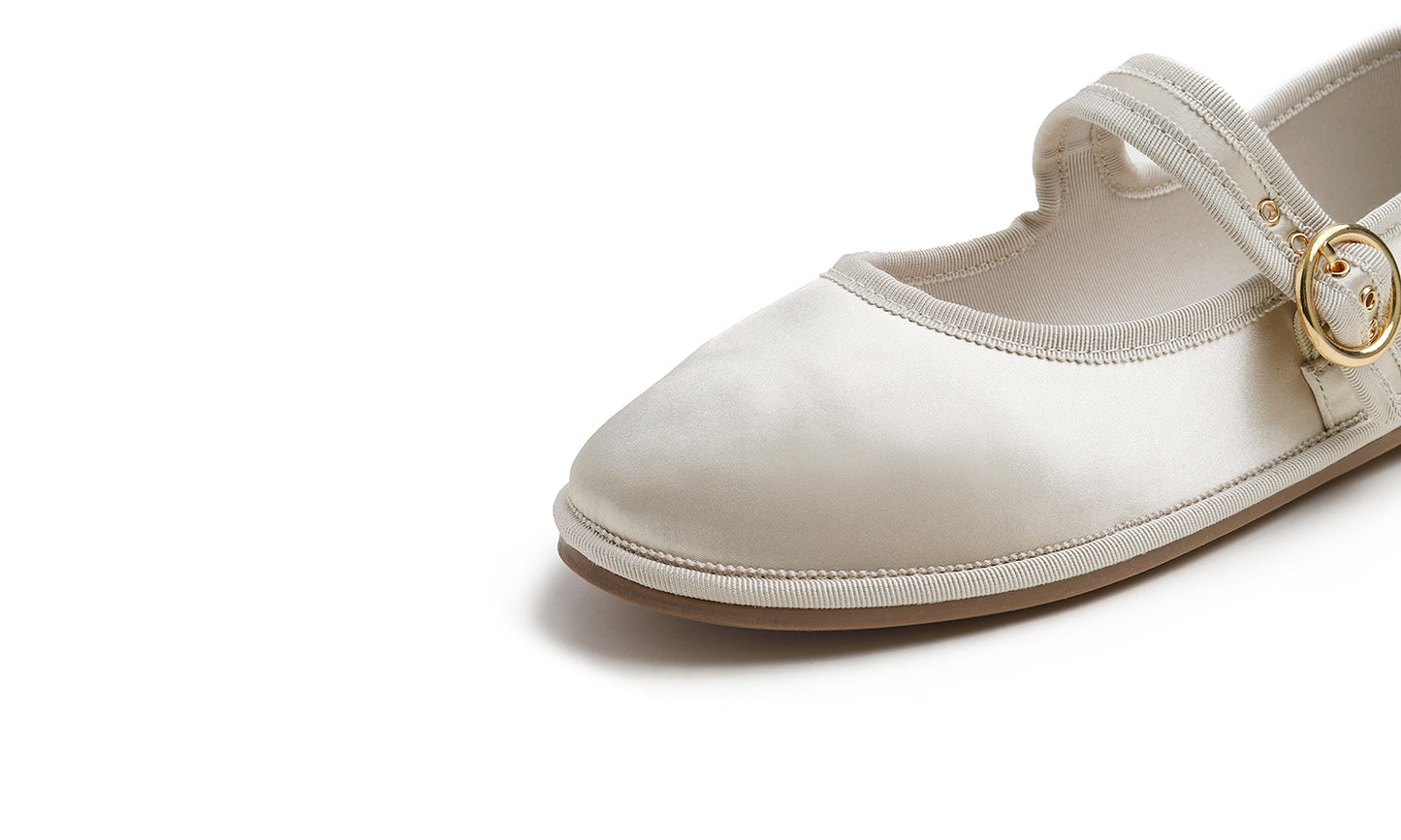 Feversole Women's Soft Classic Mary Jane Memory Foam Cushioned Comfort Round Toe Metal Buckle Flats Walking Shoes Satin Silky
